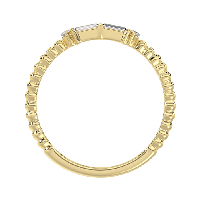 Ladies 10K Yellow Gold Diamond Fashion Ring 0.16 Ct Round & Baguette Diamond Jewelry