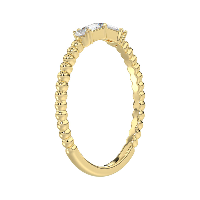 Ladies 10K Yellow Gold Diamond Fashion Ring 0.16 Ct Round & Baguette Diamond Jewelry