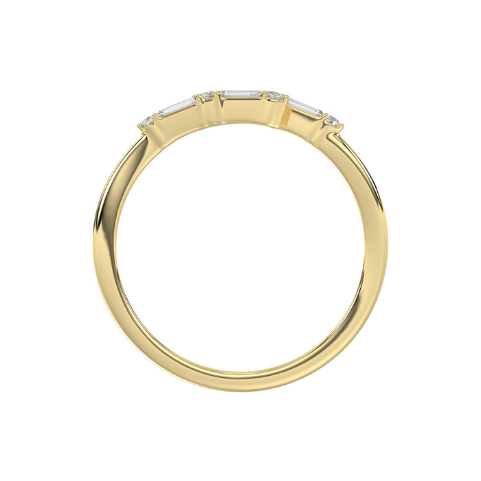 Ladies 10K Yellow Gold Diamond Fashion Ring 0.15 Ct Round & Baguette Diamond Jewelry