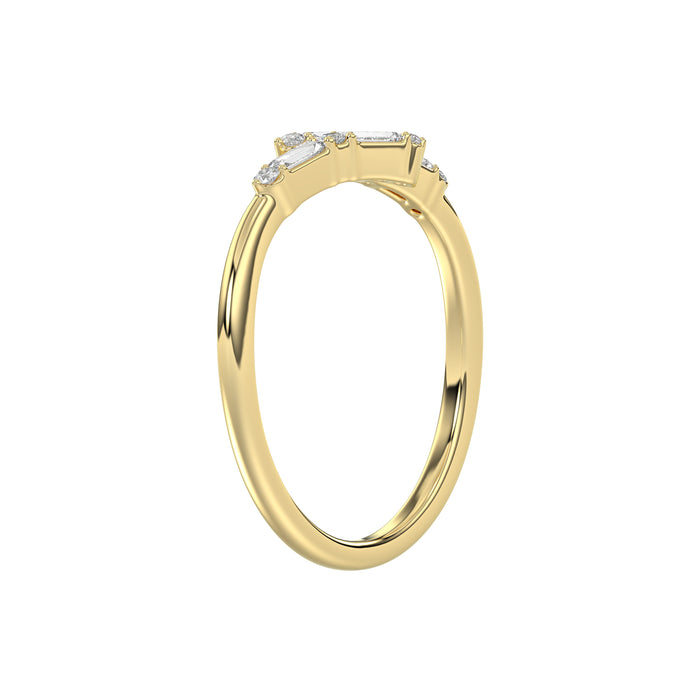 Ladies 10K Yellow Gold Diamond Fashion Ring 0.15 Ct Round & Baguette Diamond Jewelry