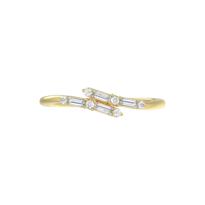 Ladies 10K Yellow Gold Diamond Fashion Ring 0.15 Ct Round & Baguette Diamond Jewelry