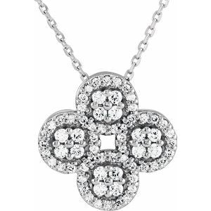 Ladies Natural Diamond Clover Necklace (I1, G-H) — 14K White Gold