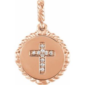 Ladies Natural Diamond Cross Rope Pendant (I1, G-H) — 14K Rose Gold