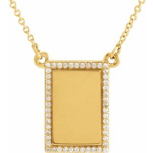 Ladies Natural Diamond Engravable Rectangle Necklace (I1, G-H) — 14K Yellow Gold