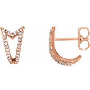 Ladies Natural Diamond Geometric J-Hoop Earrings (I1, G-H) — 14K Rose Gold