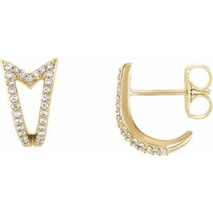 Ladies Natural Diamond Geometric J-Hoop Earrings (I1, G-H) — 14K Yellow Gold