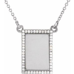 Ladies Natural Diamond Engravable Rectangle Necklace (I1, G-H) — 14K White Gold