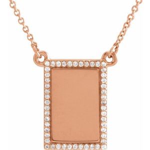 Ladies Natural Diamond Engravable Rectangle Necklace (I1, G-H) — 14K Rose Gold