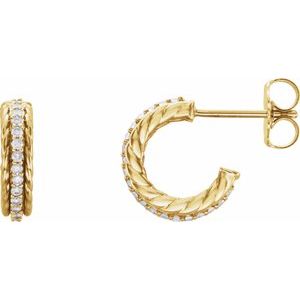 Ladies Natural Diamond Rope Hoop Earrings (I1, G-H) — 14K Yellow Gold