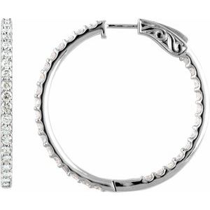 Ladies Natural Diamond Inside-Outside 51 mm Hinged Hoop Earrings (I1, H+) — 14K White Gold