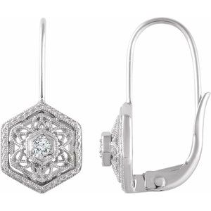 Ladies Natural Diamond Filigree Earrings — 14K White Gold