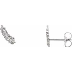 Ladies Natural Diamond Leaf Ear Climbers — Sterling Silver
