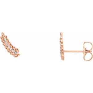 Ladies Natural Diamond Leaf Ear Climbers — 14K Rose Gold