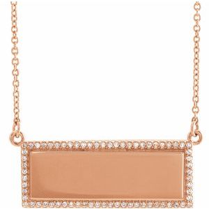 Ladies Natural Diamond Engravable Bar Necklace (I1, G-H) — 14K Rose Gold