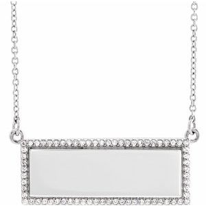 Ladies Natural Diamond Engravable Bar Necklace (I1, G-H) — 14K White Gold