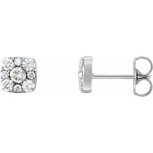 Ladies Natural Diamond Cluster Earrings — Sterling Silver