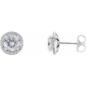Ladies Natural Diamond Halo-Style Earrings — Platinum