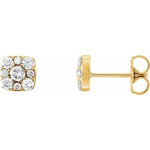 Ladies Natural Diamond Cluster Earrings — 14K Yellow Gold