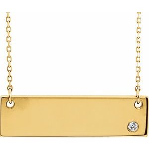 Ladies Natural Diamond Engravable Bar Necklace (I1, G-H) — 18K Yellow Gold-Plated Sterling Silver