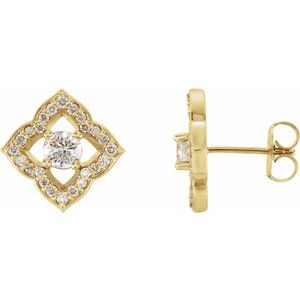 Ladies Natural Diamond Halo-Style Clover Earrings — 14K Yellow Gold