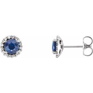 Ladies 4 mm Natural Blue Sapphire Natural Diamond Earrings — Platinum