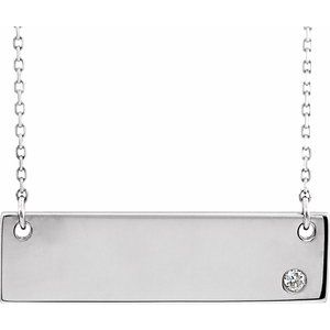 Ladies Natural Diamond Engravable Bar Necklace (I1, G-H) — 14K White Gold