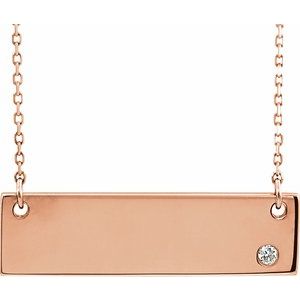 Ladies Natural Diamond Engravable Bar Necklace (I1, G-H) — 14K Rose Gold