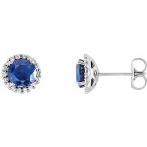 Ladies 4 mm Natural Blue Sapphire Natural Diamond Earrings — Sterling Silver