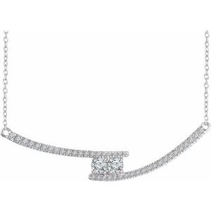 Ladies Natural Diamond Two-Stone Bar Necklace (I1, H+) — 14K White Gold