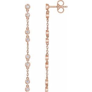 Ladies Natural Diamond Chain Earrings — 14K Rose Gold