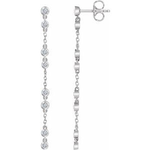 Ladies Natural Diamond Chain Earrings — 14K White Gold