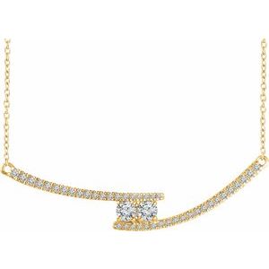 Ladies Natural Diamond Two-Stone Bar Necklace (I1, H+) — 14K Yellow Gold
