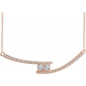 Ladies Natural Diamond Two-Stone Bar Necklace (I1, G+) — 14K Rose Gold