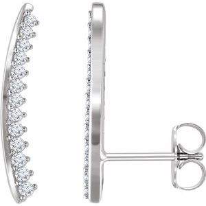 Ladies Natural Diamond Ear Climbers — 14K White Gold