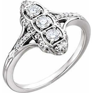 Ladies Natural Diamond Vintage-Inspired Ring (I1, G-H) — 14K White Gold