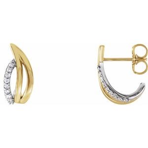 Ladies Natural Diamond Freeform J-Hoop Earrings (I1, G-H) — 14K Yellow/White Gold