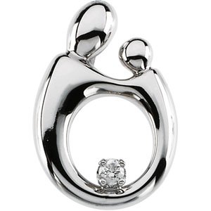 Ladies Natural Diamond Mother and Child® Slide Pendant — 14K White Gold