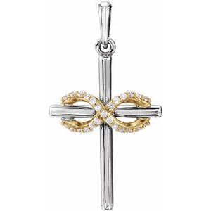 Ladies Natural Diamond Infinity-Inspired Cross Pendant (I1, G-H) — 14K White/Yellow Gold