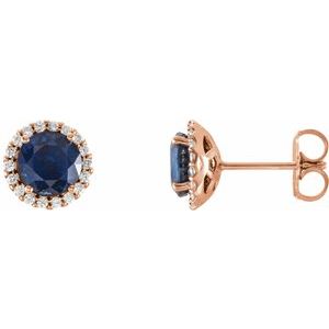 Ladies 4 mm Natural Blue Sapphire Natural Diamond Earrings — 14K Rose Gold