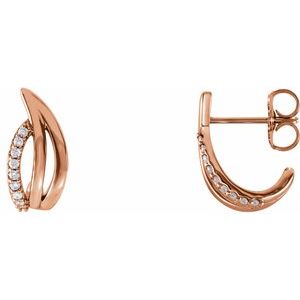 Ladies Natural Diamond Freeform J-Hoop Earrings (I1, G-H) — 14K Rose Gold