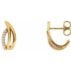 Ladies Natural Diamond Freeform J-Hoop Earrings (I1, G-H) — 14K Yellow Gold