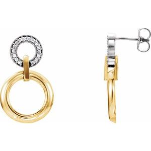 Ladies 14K Yellow/ Natural Diamond Geometric Earrings — 14K Yellow/White Gold