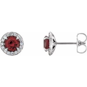 Ladies 5 mm Natural Mozambique Garnet Natural Diamond Earrings — 14K White Gold