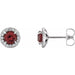 Ladies 5 mm Natural Mozambique Garnet Natural Diamond Earrings — 14K White Gold
