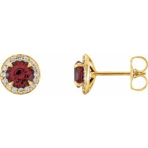 Ladies 5 mm Natural Mozambique Garnet Natural Diamond Earrings — 14K Yellow Gold