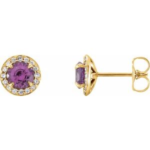 Ladies 5 mm Natural Amethyst Natural Diamond Earrings — 14K Yellow Gold