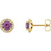 Ladies 5 mm Natural Amethyst Natural Diamond Earrings — 14K Yellow Gold