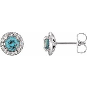 Ladies 5 mm Natural Aquamarine Natural Diamond Earrings — 14K White Gold