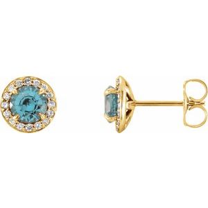 Ladies 5 mm Natural Aquamarine Natural Diamond Earrings — 14K Yellow Gold