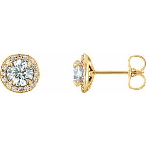 Ladies 5 mm Natural White Sapphire Natural Diamond Earrings — 14K Yellow Gold